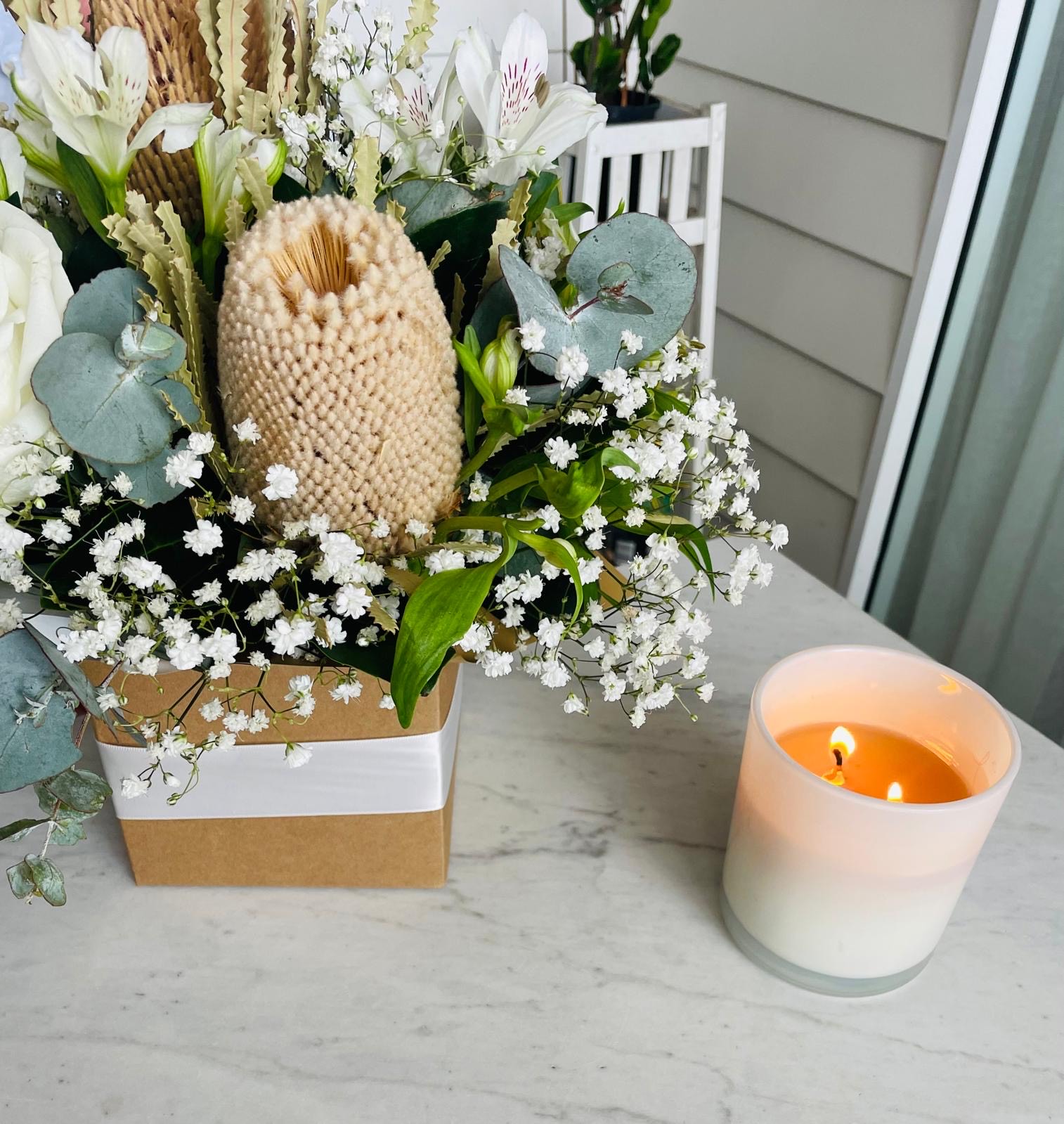 Flowers and candle